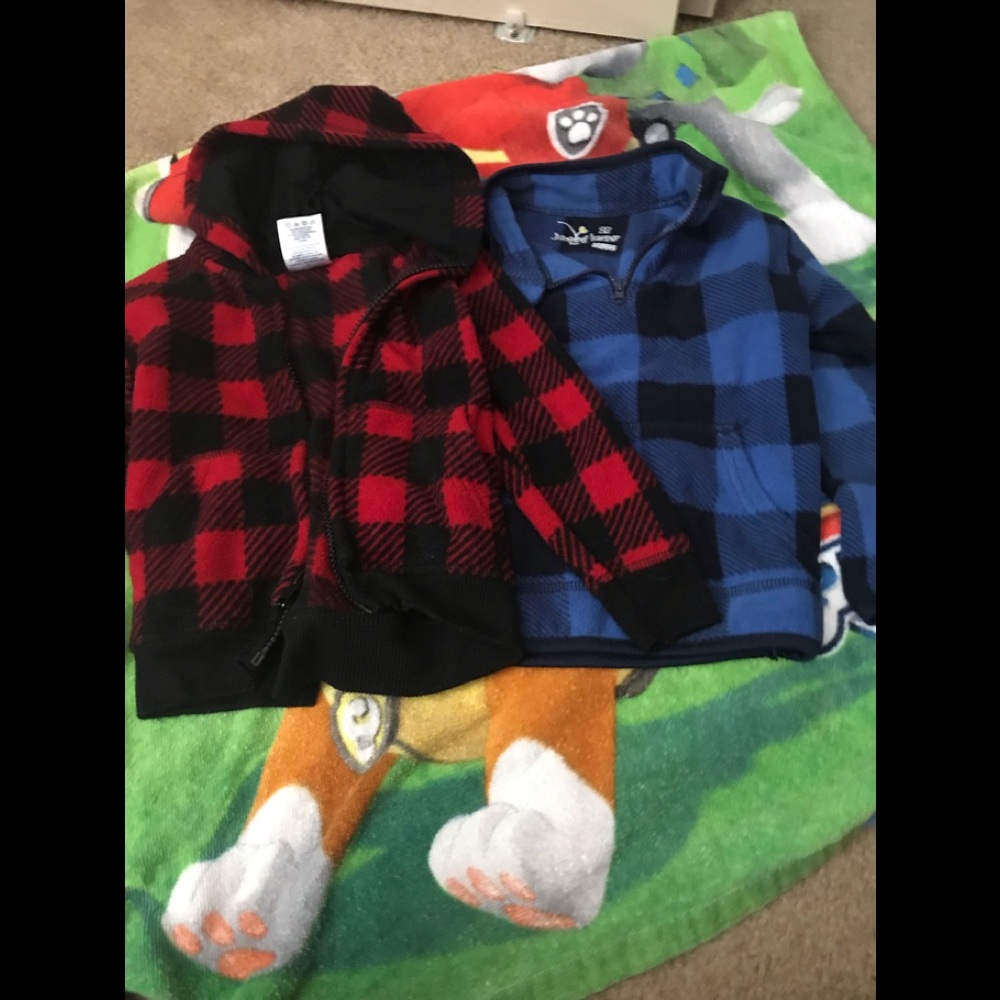 Two toddler boys long  sleeve fleece sweaters.